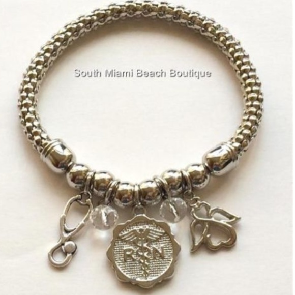 RN Caduceus Nursing Charm Bracelet Stethoscope - Picture 1 of 5